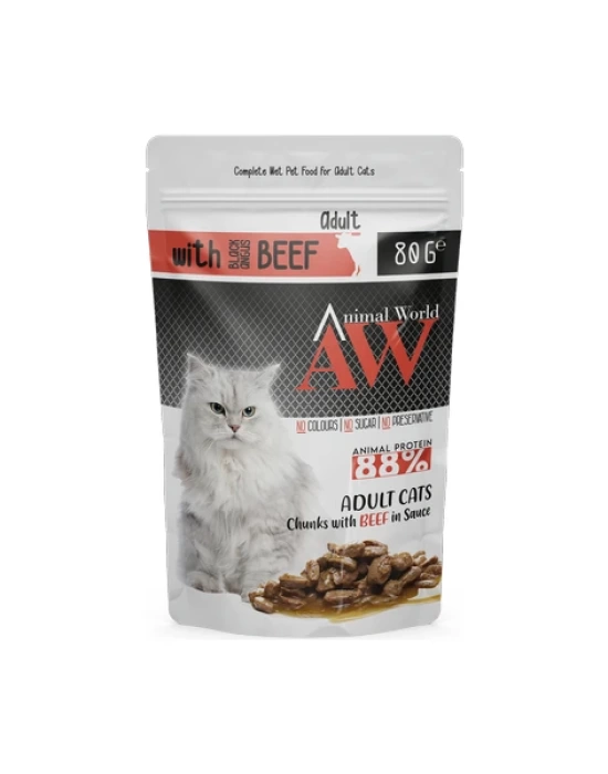 Animal World Biftekli Yetişkin Kedi Konserve Maması 80 Gr