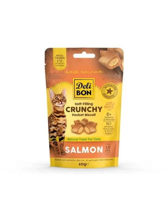 Delibon Chrunchy İçi Dolgulu Somonlu Kedi Ödül Bisküvisi 60 Gr