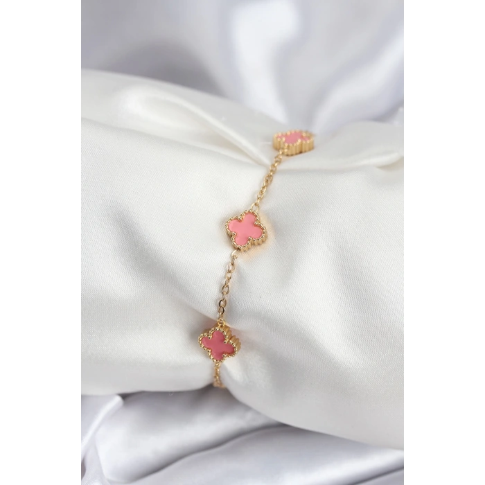 316L Çelik Gold Renk Pembe Baby Boy Yonca Kadın Bileklik