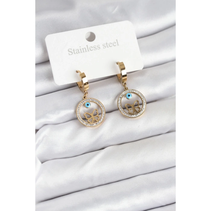 316L Çelik Halka Kelebek Kadın Küpe