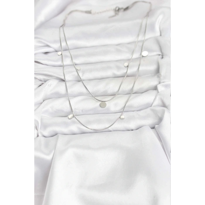 316L Çelik Zincir Gümüş Renk Pullu Kadın Kolye