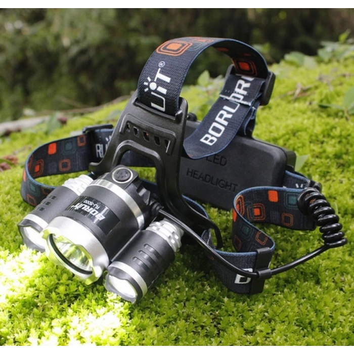 Boruit T6 Kafa Feneri 5000 Lumens 3Xcree Xm-T6+2R5 Lamba Led Kamp Lambası