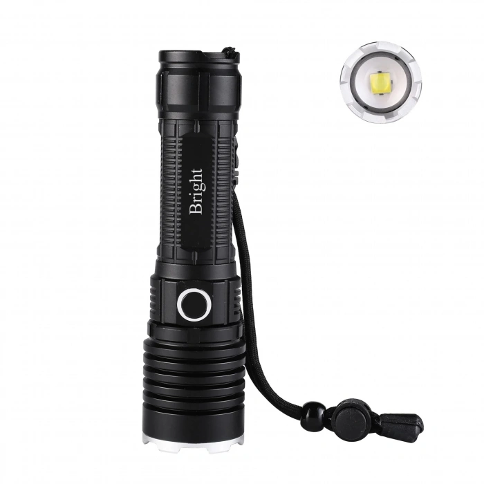 Bright Ght-5761 Xp90 Led 3 Mod Zoomlu Yağmur Suyu Geçirmez Şarjlı El Feneri 26650 Pilli