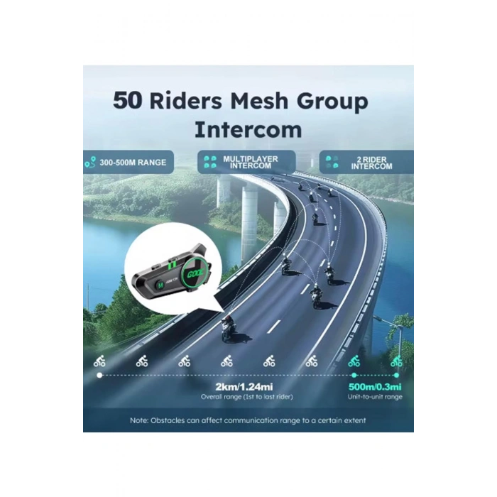 C50 2x Motosiklet Intercom Kask Kulaklık 1000 Mah Rgb Işıklı Çift Eşleşme