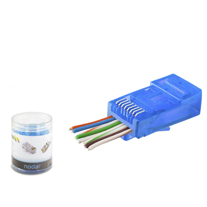 Cat6 Rj45 Konnektör - 100 Adet Mavi (ND2404 / Özel Plastik Kutulu)