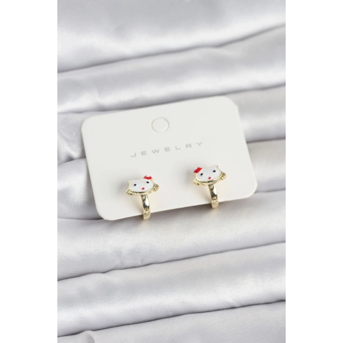 Gold Renk Kedi Model Mineli Çocuk Küpe