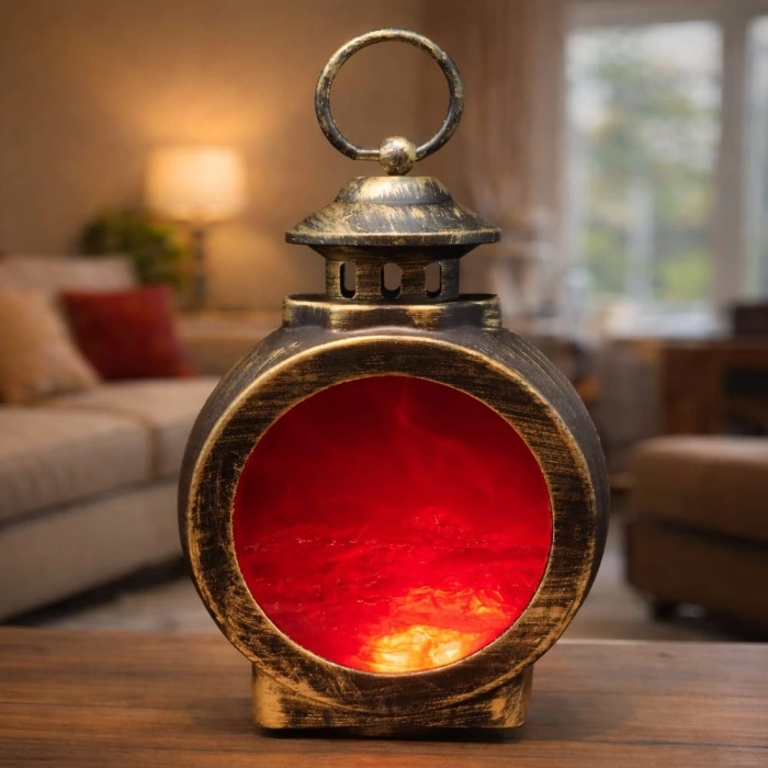 Led Işıklı Alev Efektli Dekoratif Şömine Fener