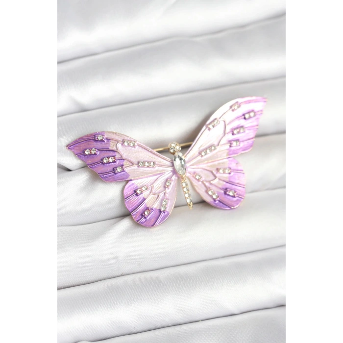Lila Renk Kelebek Model Broş