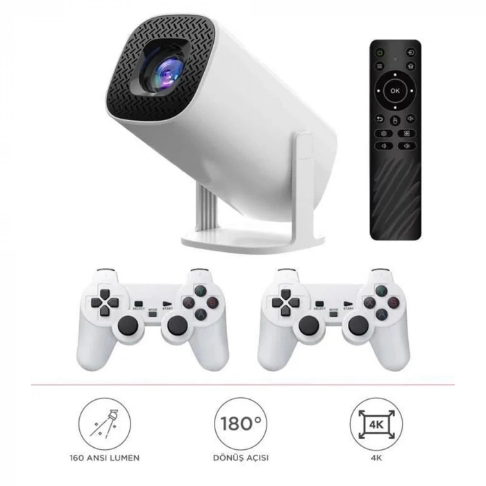 Max Mini Beyaz Taşınabilir Retro Video Konsolu Android Akıllı Projektör Projeksiyon P30