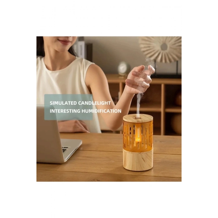 Mum Işığı Görünümlü Taşınabilir 125ml Kapasiteli Işıklı Aroma Yayıcı Hava Nemlendirici