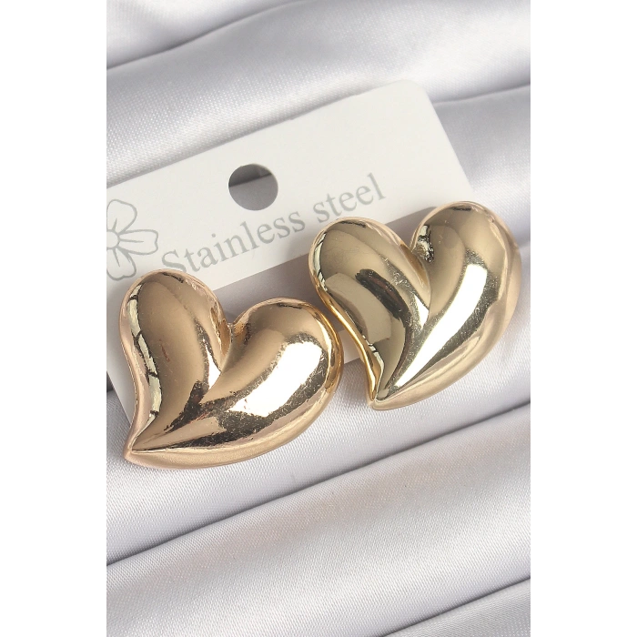 Pirinç Gold Renk Bomba Kalp Model Kadın Küpe