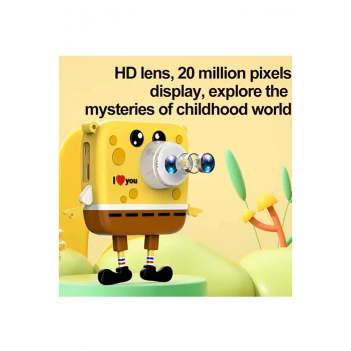 Sünger Bob Tasarımlı Yeni Nesil Çocuk Dijital Mini Fotoğraf Makinesi Çift Kamera
