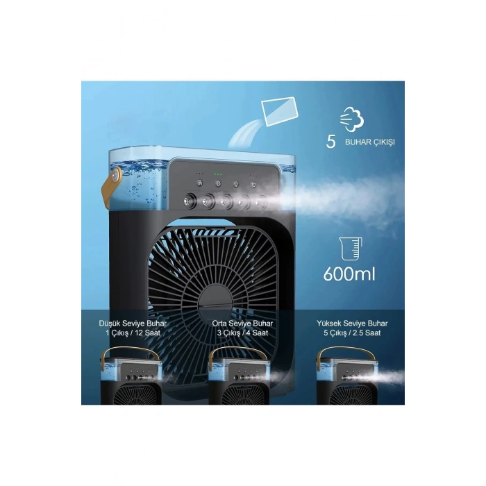 Taşınabilir Işıklı 5 Spreyli Vantilatör Buzlu Buharlı Vantilatör Mini Fan Nemlendirici