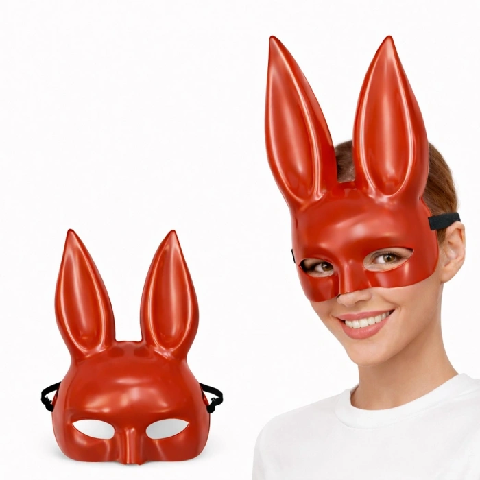 Uzun Kulaklı Kırmızı Lüks Tavşan Maskesi
