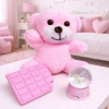 Pembe Peluş Ayıcık Kar Küresi Ve Pembe Çikolata Not Defteri