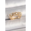 Pirinç Gold Renk Zirkon Taşlı Kalp Model Ayarlanbilir Kadın Yüzük