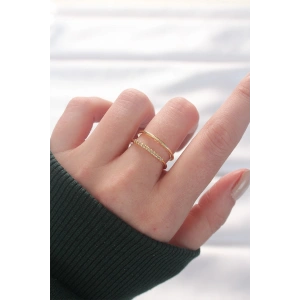 2li Görünümlü Su Yolu Tasarımlı Gold Renk Ayarlanabilir Yüzük