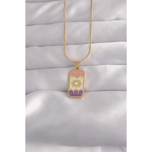 316L Çelik Gold Renk Karışık Mineli Ay Figür Tarot Kolye