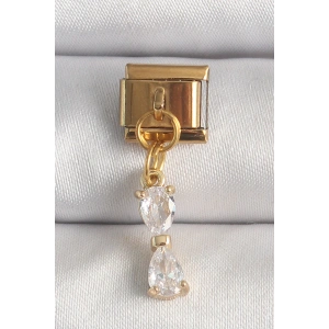 316L Çelik Gold Renk Sallantı Zirkon Taşlı Kurdele Model Nomination Charm