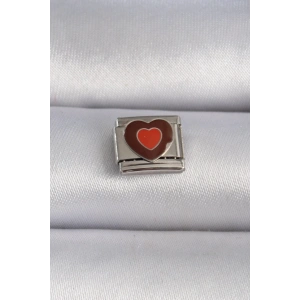 316L Çelik Gümüş Renk Kahverengi Kalp İşlemeli Nomination Charm