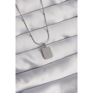 316L Çelik Gümüş Renk Kare Charm Model Kolye