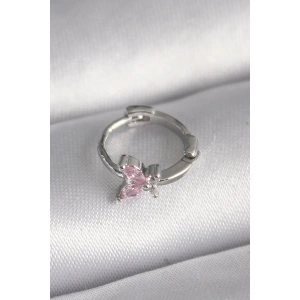 316L Çelik Gümüş Renk Pembe Zirkon Taşlı Kelebek Model Tragus Piercing