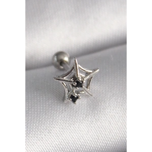 316L Çelik Gümüş Renk Siyah Zirkon Taş Detay Örümcek Ağ Model Tragus Piercing