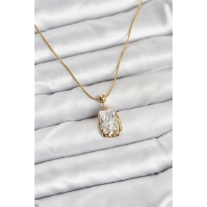 316L Çelik Zincir Gold Renk Zirkon Taşlı Kadın Kolye