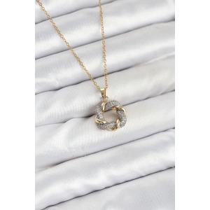 316L Çelik Zincir Gold Renk Zirkon Taşlı Sarmal Model Kadın Kolye