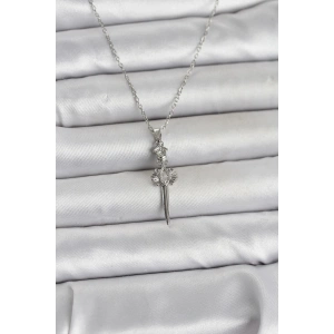 316L Çelik Zincir Gümüş Renk Kılıç Model Kadın Kolye