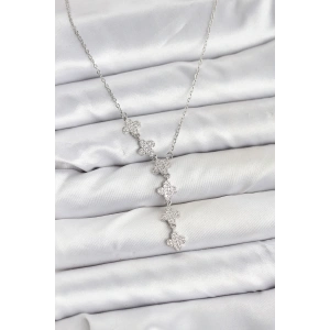 316L Çelik Zincir Gümüş Renk Yonca Model Kadın Kolye
