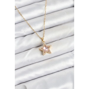 316L Çelik Zincir Pembe Taşlı Yıldız Model Kadın Kolye