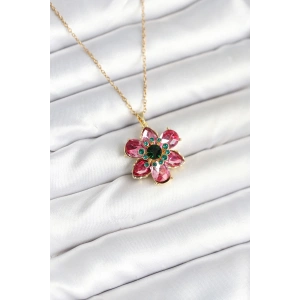 316L Çelik Zincirli Pembe Çiçek Model Kadın Kolye