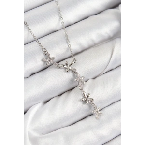 316L Çelik Zirkon Taşlı Çiçek Model Gümüş Renk Kadın Kolye