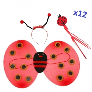 Uğur Böceği Kostüm Seti - Kanat Taç Asa 3 Parça 12 Adet