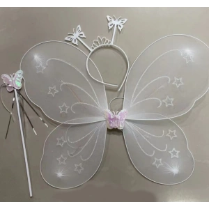 Beyaz Renk Kelebek Kanadı Tacı ve Sopası 50x37 cm