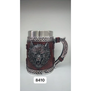 Çelik Kupa Bardak (Büyük Boy Kurt Motif -Kod 8410)