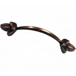 Dekoratif Zamak Yaprak Kulp - 96mm, Eskitme, 1 Adet