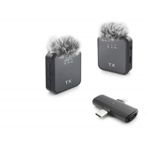 F15-2 Type-C + Lightning Kablosuz 2’Li Yaka Mikrofon Seti - Siyah