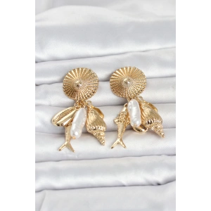 Gold Renk Deniz Temalı Vintage Kadın Küpe