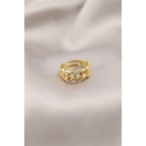 Gold Renk Metal Zincir Model Taşlı Kadın Yüzük