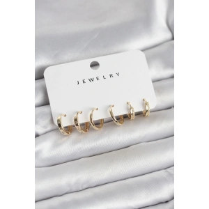 Gold Renk Pirinç 3 Çift Kadın Küpe Seti