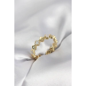 Gold Renk Sedefli Yonca Model Kadın Yüzük