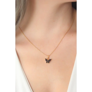 Gold Siyah Renk Kelebek Figür Kadın Kolye