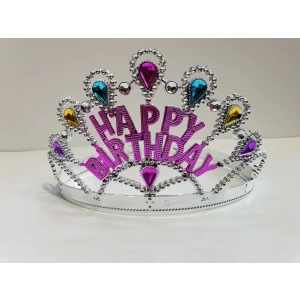 Gümüş Renk Happy Birthday Yazılı Doğum Günü Tacı 60 cm