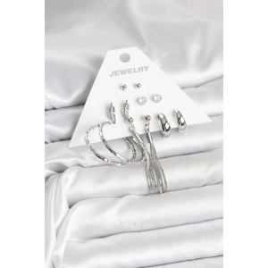 Gümüş Renk Pirinç 6 Çiftli Kadın Küpe Seti