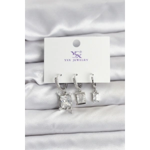 Gümüş Renk Zirkon Taşlı Kadın Küpe