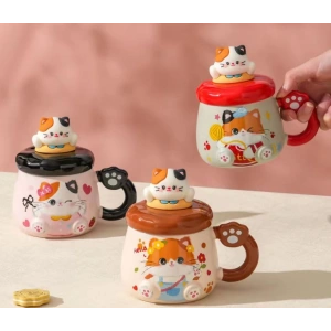 Seramik Kupa Bardak (Kedi Desenli Figür)