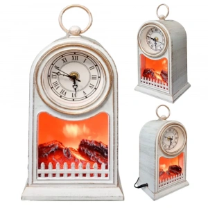 Masaüstü Saatli Şömine (Led Işıklı 27cm x 15cm - Pil ve USB Elektrik)