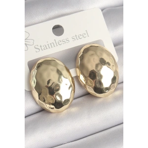 Pirinç Gold Renk İşlemeli Bombe Oval Model Kadın Küpe